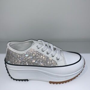 SILVER RHINESTONE LOW TOP SNEAKERS